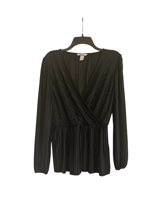 H&M Tops - H&M Pleated Plunge Neck Black Size Small Long Sleeve Blouse
